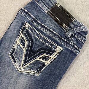 Vigoss Jean Women 9/10 Blue Stretch Denim The Chelsea Capri Low Rise Whiskering